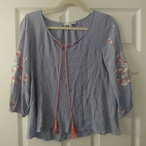 Blue Embroidery Sleeve Top